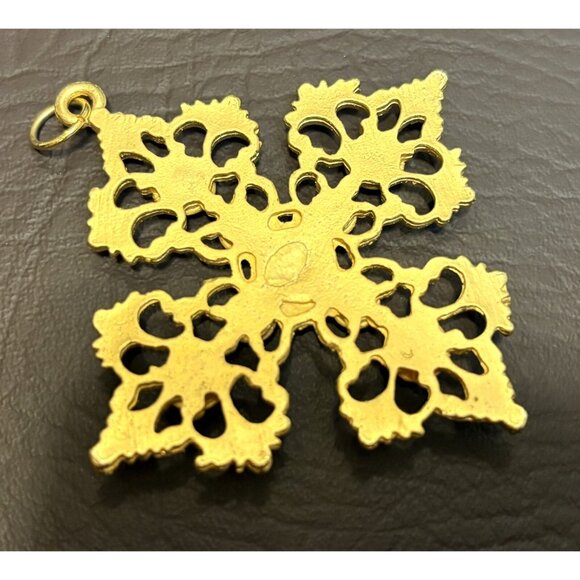 Vintage 80’s Large Gold Tone Maltese Cross Crystal Rhinestone Pendant - Picture 5 of 7